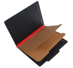 25 Pt. Black Pressboard Classification Folders, 2/5 Cut ROC Top Tab, Letter, 2 Dividers, Red...